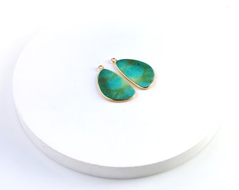 Natural Turquoise Free Form Earring, Gold Plated Smooth Slab Slice Thick Gemstone Connector, Birthstone Charm, 31x17mm, GemMartUSA, TJ-90008