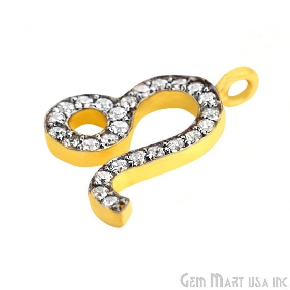 Cubic Zircon Pave 'leo' Charm in Gold Vermeil 14x12mm, Leo