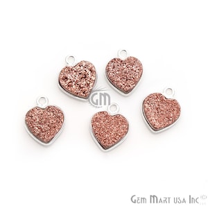 Rose Gold Druzy Connector, 10mm Heart Druzy Connector, Silver Bail Gemstone Pendant, Jewelry Making Supply, GemMartUSA (RZ-11263)