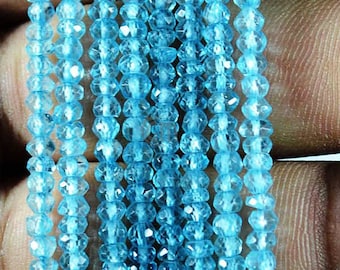 Blue Topaz Rondelle Beads, Natural, Meditation Bracelet, Mardi Gras, 3-4mm 12.5" Length GemMartUSA (rlbt-70002)