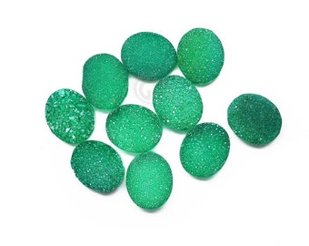 Green Druzy Cabochon, 10x12mm Oval Druzy Cabochon, Druzy Cabochon, Jewelry Making Supplies, GemMartUSA (ZCG-80015)