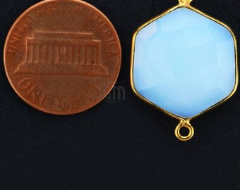 Opalite, Bezel Hexagon Shape Connector, 17x25mm Hexagon 24K Gold Plated, Double Bail GemMartUSA (WO-10241)