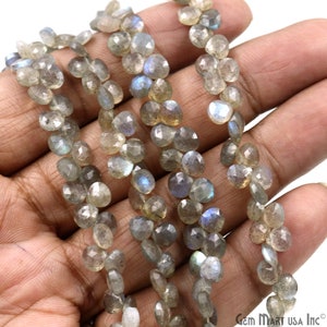 Labradorite Heart Beads, 6mm Heart Labradorite Gemstone Beads, 8&#39;&#39; Bead Curtain, GemMartUSA DRLB-70058