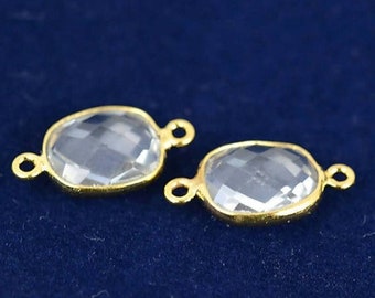 Natural Crystal, Bezel Octagon Shape Connector, 9x11mm Octagon, 24K Gold Plated 1pc GemMartUSA (CL-10145)