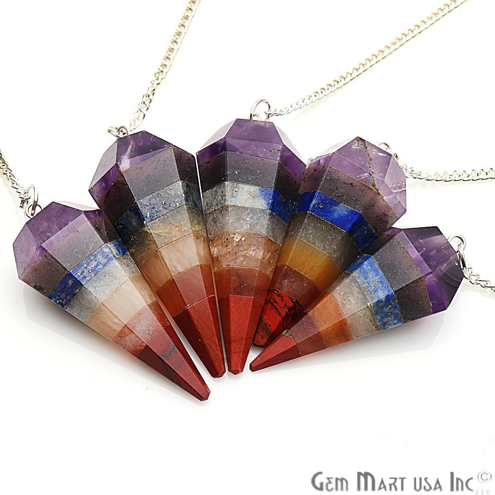 Seven Chakra Crystal Dowsing Pendulum - Natural Gemstone