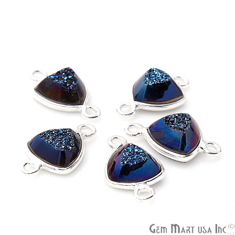 GemMartUSA Cave Druzy Silver Connector WBZ-11294 8mm Trillion Shape Connector Jewelry Making Supplies Blue Window Druzy Connector