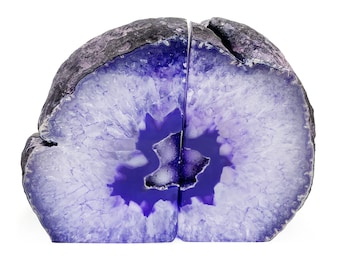Large Geode Bookend. Purple Agate Bookend Pair. (4.09lbs, 5-6inch). Mineral Rock Formation, Healing Energy Crystal, Home Decor. *Ships Free*