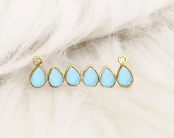 Sky Blue Chalcedony Linear Connector Pear|33x11mm Gold Plated Chandelier Finding Component Bezel Connector Set DIY Pendant GPSB-13137