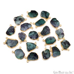 Raw Emerald Charm, Electroplated Gold Pendant, Rough Gemstone Drop, Small Crystal Dangle for Jewelry Making, GPEM-50006
