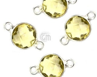 Lemon Topaz Round Bezel Connector, Silver Plated Connector, Round Shape Connector, Double Bail, Jewelry Supply, GemMartUSA (LT-10205)