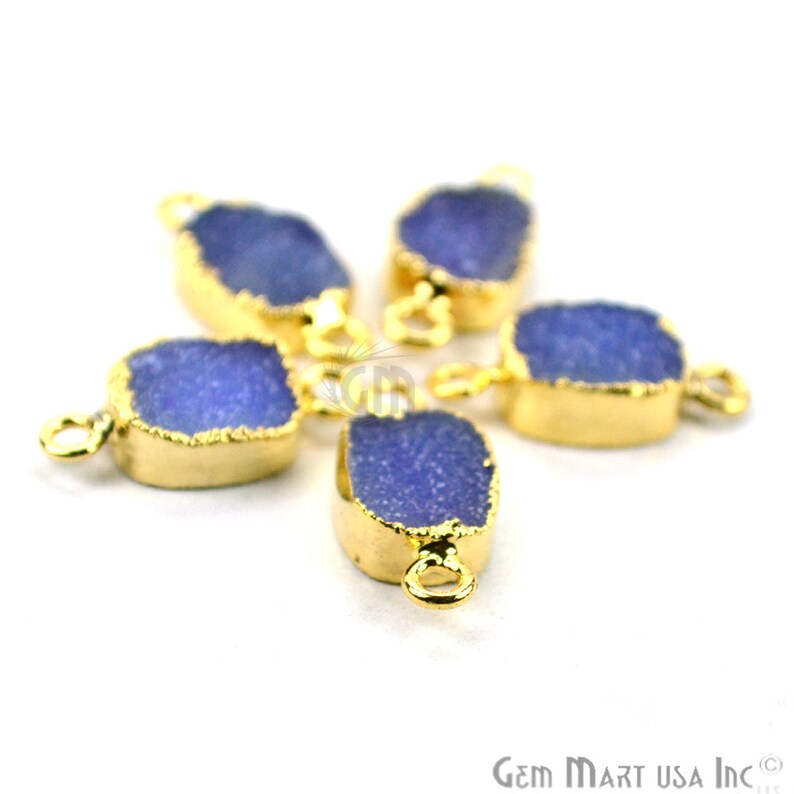 8x10mm Octagon Shape Druzy Gemstone Connector Pendant PEU-11145 Gold Electroplated Light Purple Druzy Connector