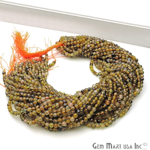 BIO Lemon Jade Gemstone Beads, Round Beads, Necklace Making Beads, Faceted Jewelry Beads, Spotted Beads, 14INCH GemMartUSA (RLBL-70033)