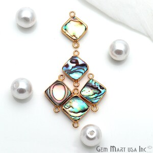 Abalone Shell Connector, 12mm Square Shape Connector, Gold Connector, Double Bail Connector, Jewelry Making Supplies, GemMartUSA (SEE-10159)