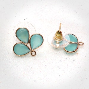 DIY Aqua Chalcedony Earring, Earring Finding, Post Ear, Earring Supplies, Ear Stud, Earring Making, Gold Loop Studs, GemMartUSA (GPAD-90048)