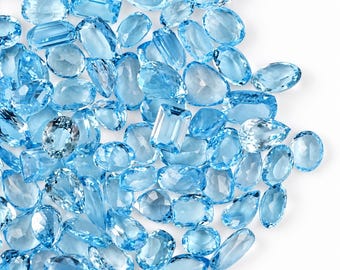 Blue Topaz Wholesale Gemstones, 100% Natural Semi-Precious Gems, Blue Faceted Loose Gems, 10-20mm, Mixed, 100 Carats, BT-60010