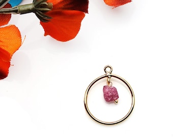 Tourmaline Dangle Hoop Pendant, Gold Plated, Gold Earring Charms, Single Bail, Pendant Connector, Size 20mm (GPTO-50400)