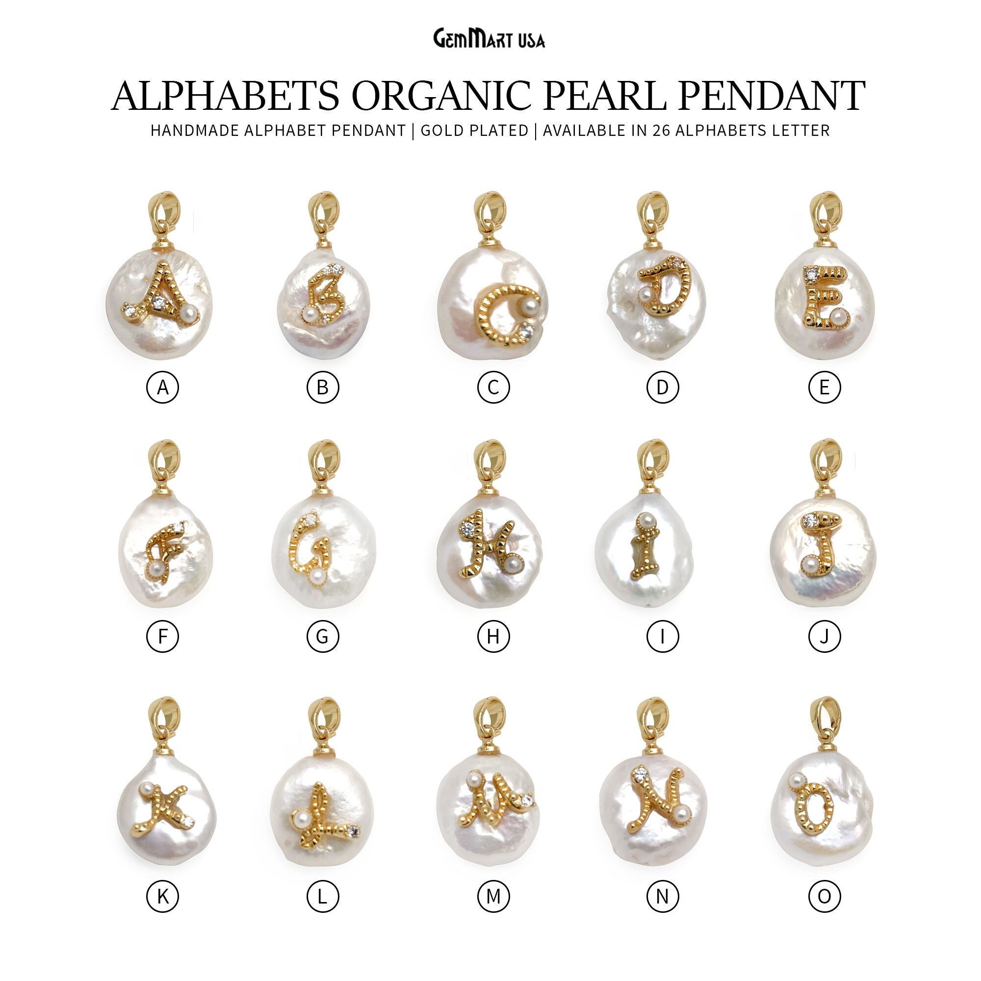 Alphabets Organic Freshwater Pearl Gold Plated Single Bail