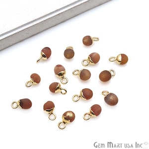 Carnelian Matte Bead, Freeform Pendant, God Electroplated, Frosted Ball Charm, Sea Beads, Beach Beads, Single Bail, 11x5mm (CN-50015)