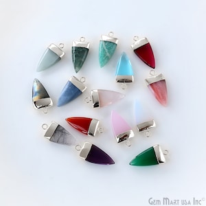 Triangle Gemstone Pendant Connector, Silver Electroplated Cap, Bail Spear Necklace, DIY Nail Shape Boho Jewelry, 24X10mm, GemMartUSA, 50793