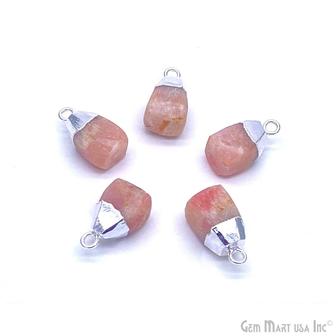 Natural Drop Rough Pink Opal Connectors, Silver Electroplated Cap ...