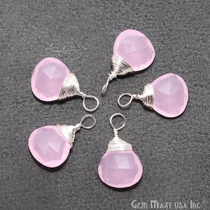 Rose Chalcedony Drop Connector, Silver Wire Wrapped Connector, Gemstone Drop Pendant, Jewelry Making Supplies, GemMartUSA (SPRC-50094)