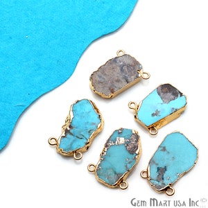 Gemstone Connector, Rough Gemstone, Natural Arizona Turquoise, Gemstone Charm, Necklace Pendant, Gold Bail Charm, GemMartUSA (ET-50003)