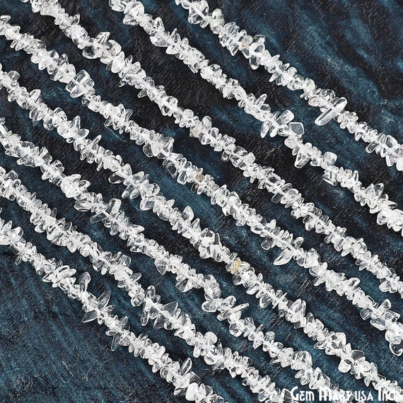Crystal Chip Beads, 34 Inch, Natural Chip Strands, Drilled Strung Nugget Beads, 3-7mm, Polished, GemMartUSA (CHCY-70001)
