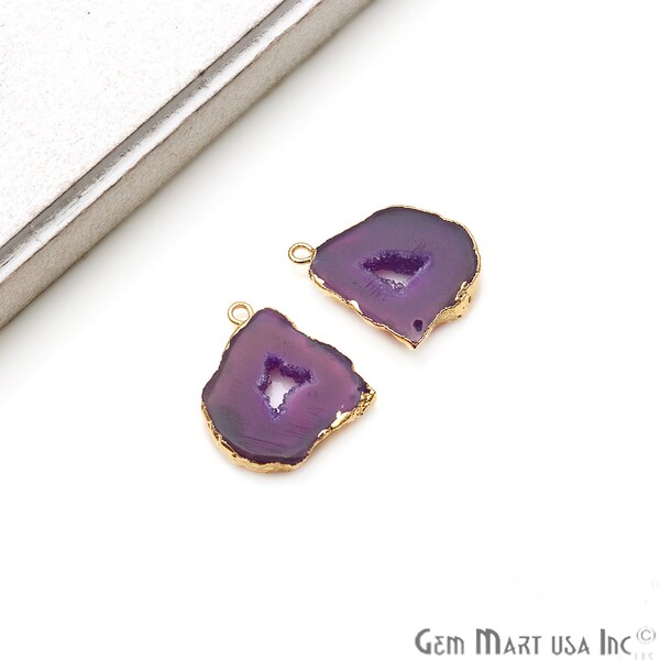 Agate Slice Earring Supplies, 24x19mm, DIY Geode Earring, Gold Electroplated, Boho Gemstone Earring, Earring Making Connector (DPER-91838)