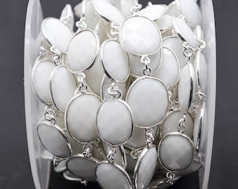 White Agate Connector Chain, Silver Chain, Continuous Connector Chain, Jewelry Making Supplies GemMartUSA (SPWA-20005)