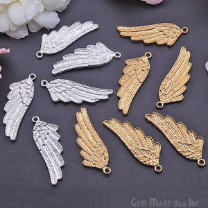 Metal Finding Angel Wings Charm, Gold/Silver Plated Findings, Laser Charms 42x15mm, Bracelet Pendant Charms, DIY, Gift, GemMartUSA (50108)