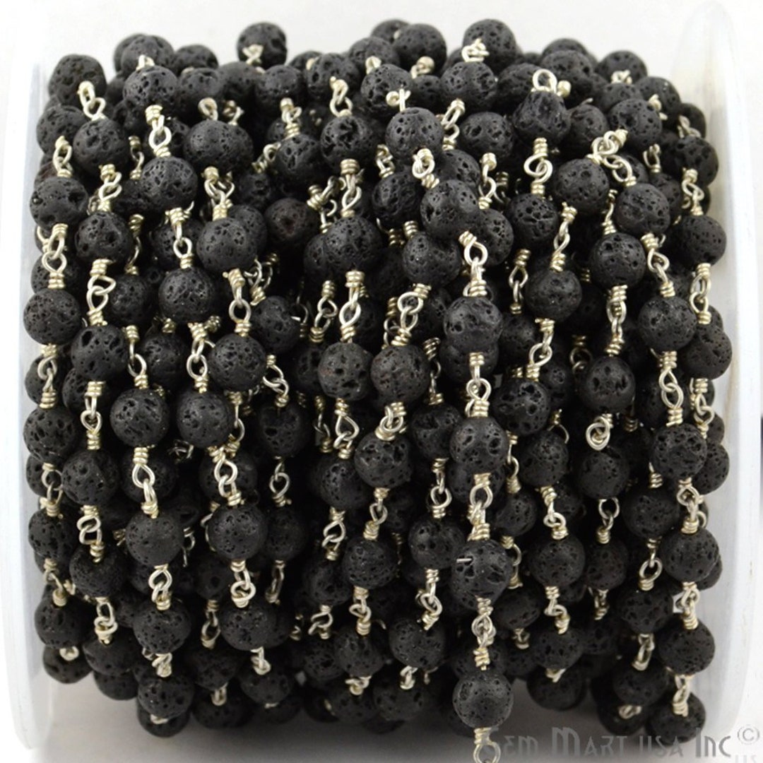 Lava Beads Rosary Chain, 6mm Silver Plated Handmade Link Stone Rosary ...