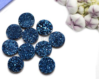 Blue Druzy, Druzy Cabochon, 14mm Round Shaped Druzy, Cabochon, Druzy Stone Jewelry Making Supply GemMartUSA (BZ-80026)