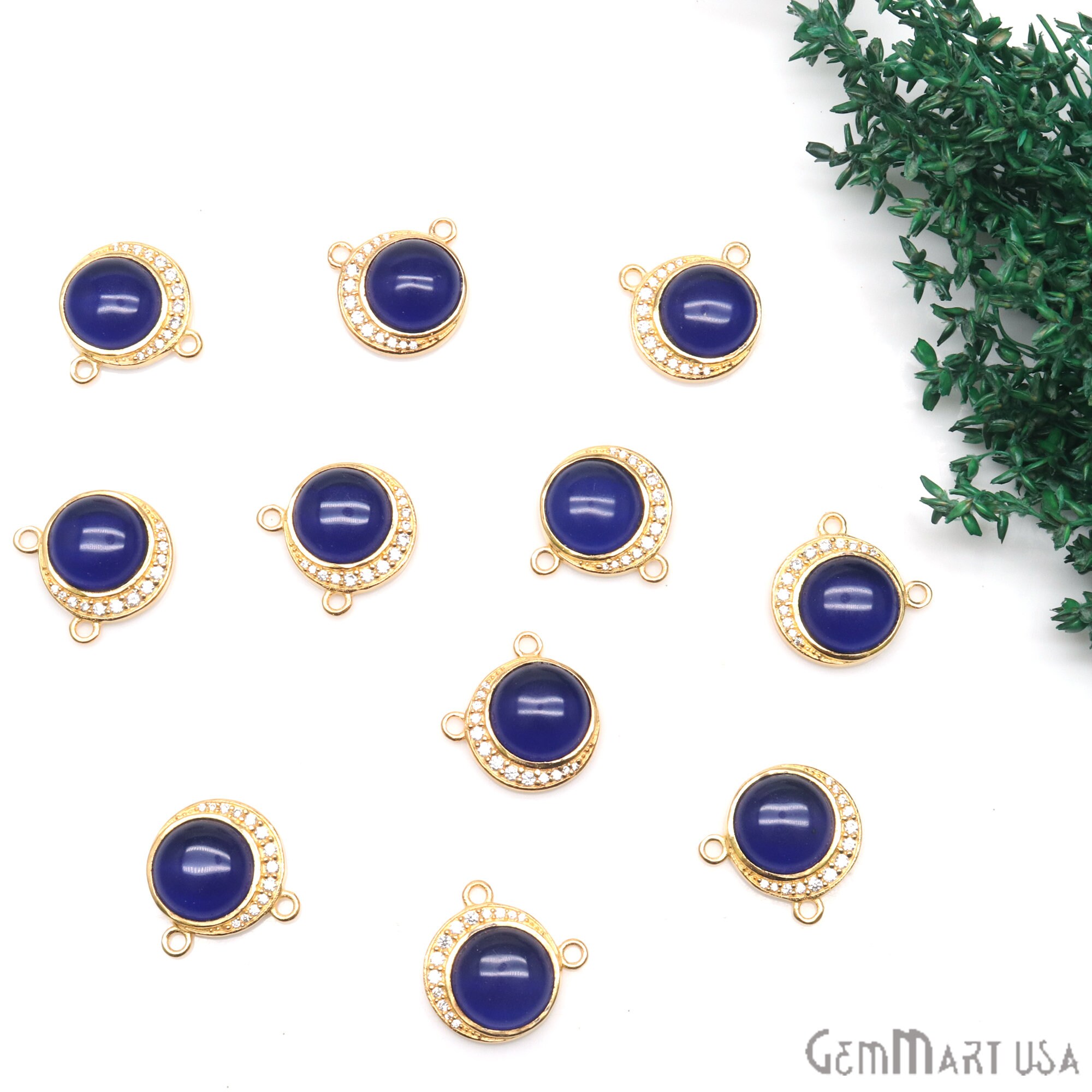 Crescent Moon様 Sapphire Crescent Moon Pendant, Gold CZ Pave Moon Double Bail