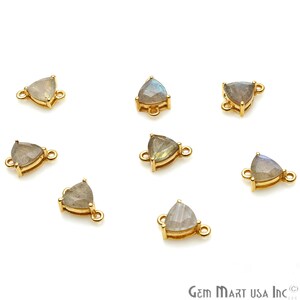 Labradorite Prong Setting Connector, Gold Plated Gemstone Connector, Trillion, Flashy Gemstone, Double Bail, Bracelet Making (GPLB-50305)