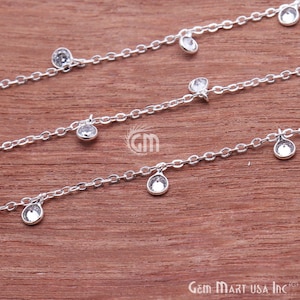 White Zircon Connector Chain, Continuous Connector Chain, Silver Plated Connector Chain, Jewelry Making Supplies, GemMartUSA (SPWT-20044)