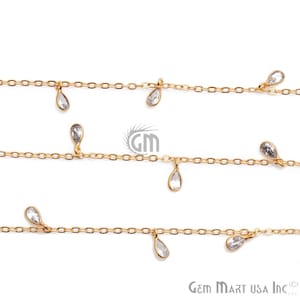 White Zircon Connector Chain, Continuous Connector Chain, Gold Plated Connector Chain, Jewelry Making Supplies, GemMartUSA (GPWT-20045)