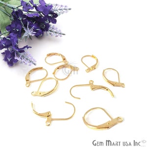 10 Piece Gold Plated Bronze Lever Back Earring Hooks, 16x10mm Earring Findings over Brass GemMartUSA (GP-90005)