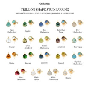Trillion Gemstone Stud Earrings, 8mm Gemstone Gold Plated Bezel Set Connector, Single Bail, Jewelry Making Supplies, GemMartUSA, 90154