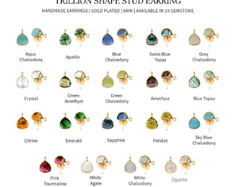 Trillion Gemstone Stud Earrings, 8mm Gemstone Gold Plated Bezel Set Connector, Single Bail, Jewelry Making Supplies, GemMartUSA, 90154