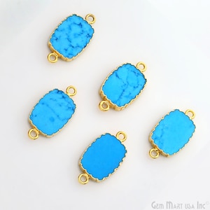 May include: Five turquoise blue gemstone rectangle pendant charms with gold-tone metal connector loops. The gemstones have a marbled pattern.