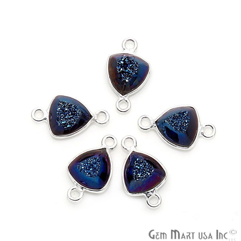 GemMartUSA Cave Druzy Silver Connector WBZ-11294 8mm Trillion Shape Connector Jewelry Making Supplies Blue Window Druzy Connector