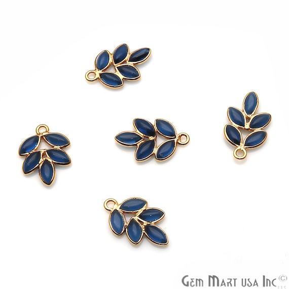 Handcrafted Iolite Component Connector, Gold Plated Connector, Leaf 5 Stone Pendant, Single Bail Connector 17x11mm (GPIO-13109)