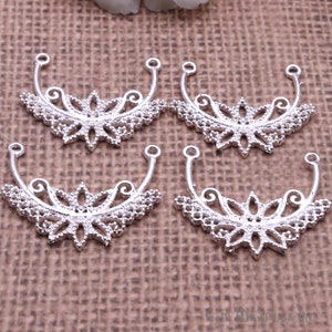 Metal Filgree Finding, Silver-Plated Princess Connector, Temple Finding Charms, Pendant Necklace Connector, 35x30mm, GemMartUSA,  (SP-50058)