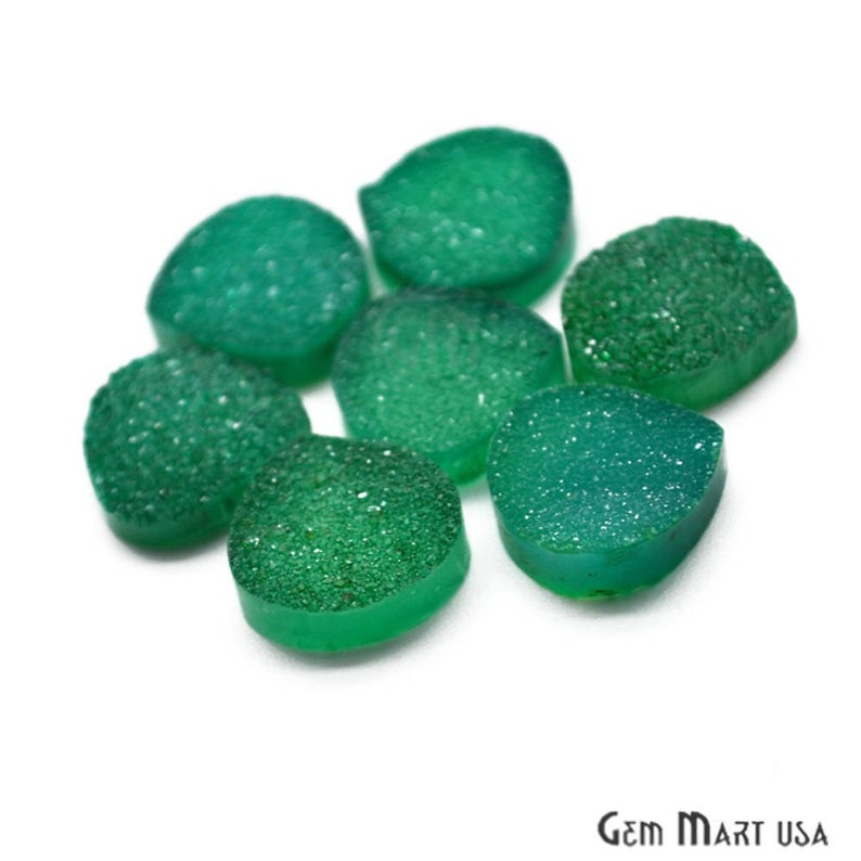GemMartUSA Druzy Stone Green Druzy Heart Shape Cabochon Jewelry Supply ZCG-80007 DIY Jewelry Loose Gemstones