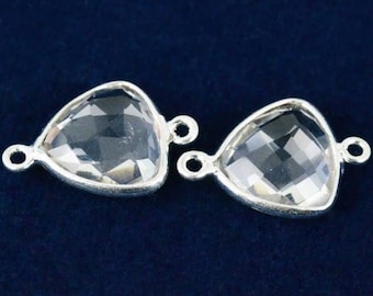 Natural Crystal, Bezel Trillion Shape Connector,12mm Trillion Silver Plated, Double Bail GemMartUSA (CL-10195)