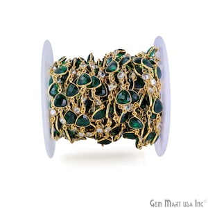 Emerald Quartz Connector Chain, Bezel Chain, Crystal Chain, Link Chain, Gold Chain, Continuous Connector Chain, GemMartUSA GPHE-20051