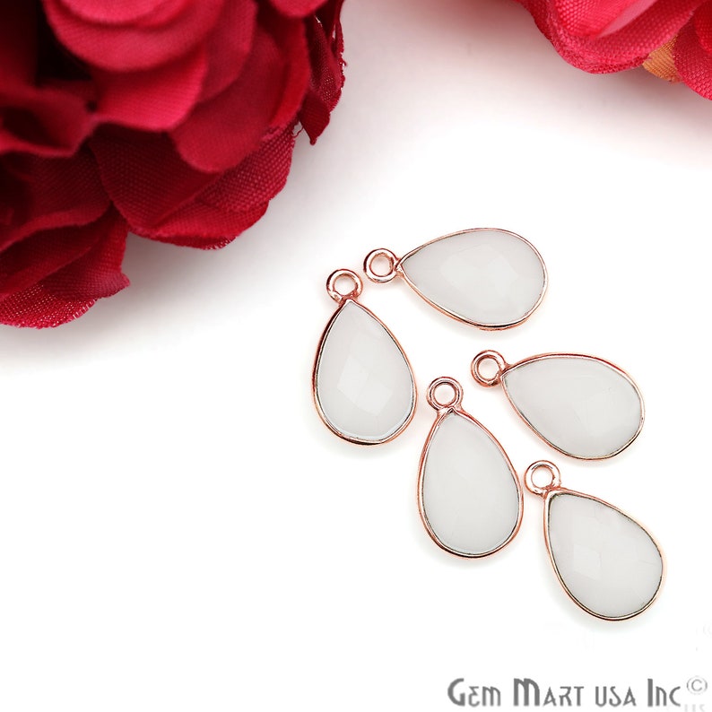 8x12mm Pear Shape Gemstone Connector White Agate Connector Rose Gold Plated Bezel Setting Faceted Gemstone WA-10422 Single Bail