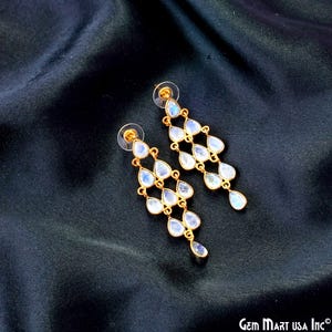 Handmade Rainbow Moonstone Chandelier Earrings Gold Plated Dangle Jewelry Bridal Drop Earrings Elegant Boho Gift for Her, GPRM-90210