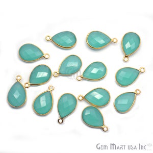Aqua Chalcedony Connector, Bezel Connectors, 10x14mm Pears Connector, Gold Bail Connector, GemMartUSA (AD-10085)