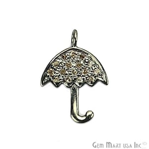 Umbrella Shape Diamond Charms Pendant, 15x11mm 925 Sterling Silver Pave Charms 1pc GemMartUSA (NDCH-40016)